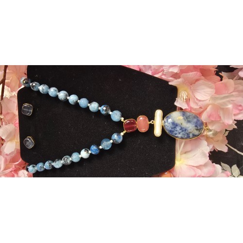 Onyx jade - schelp parels - blauwe lapis steen aggaat