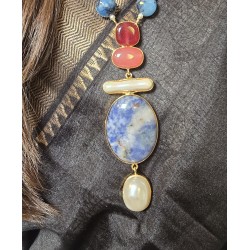 Onyx jade - schelp parels - blauwe lapis steen aggaat