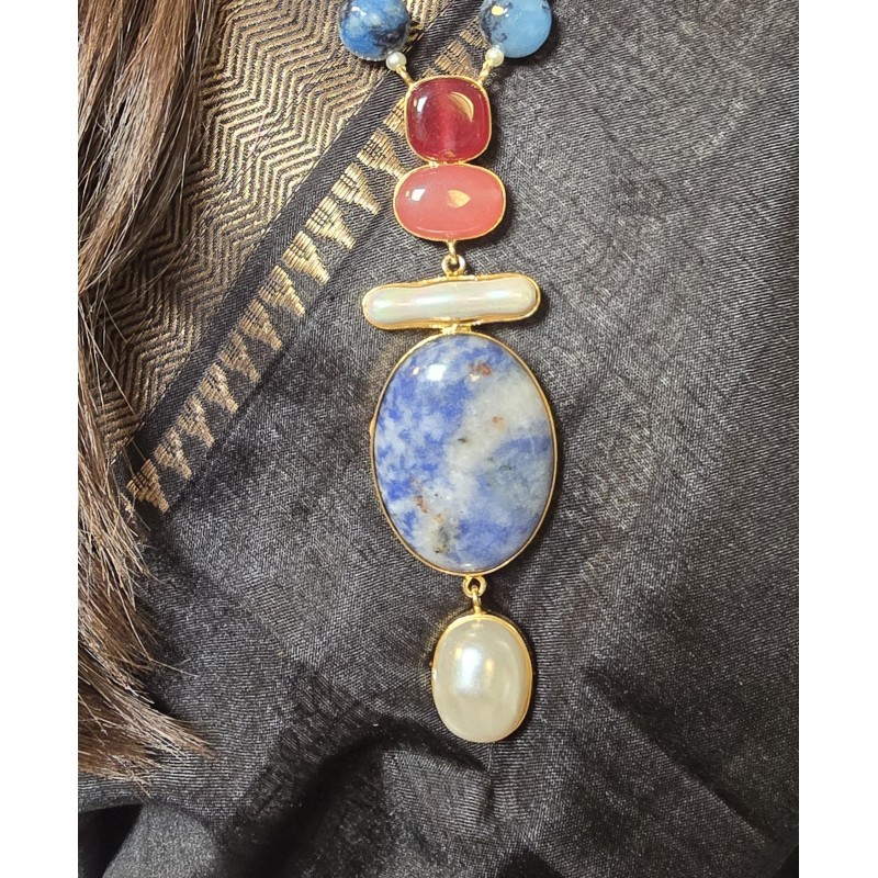 Onyx jade - schelp parels - blauwe lapis steen aggaat