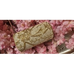 Armbanddoos champagne met goud geborduurd - Groot