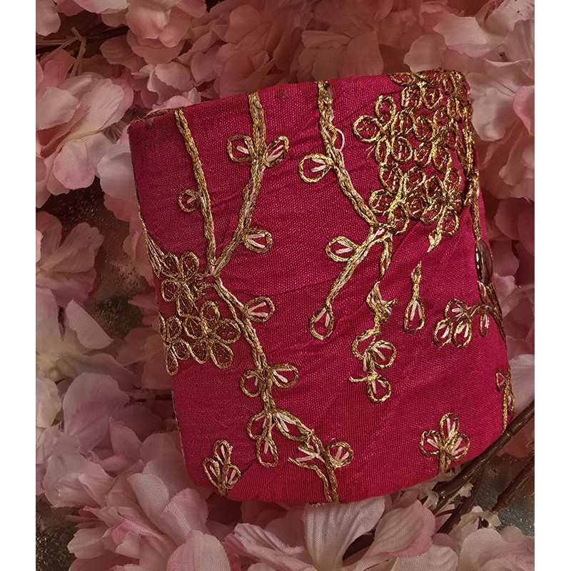 Armbanddoos fuchsia met goud geborduurd - Klein